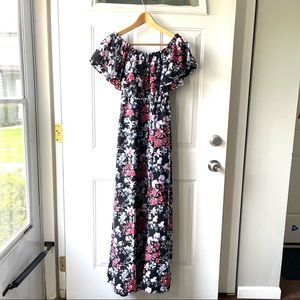 Motherhood Maternity Black & Colored Floral Off the Shoulder Maxi Dress Size M